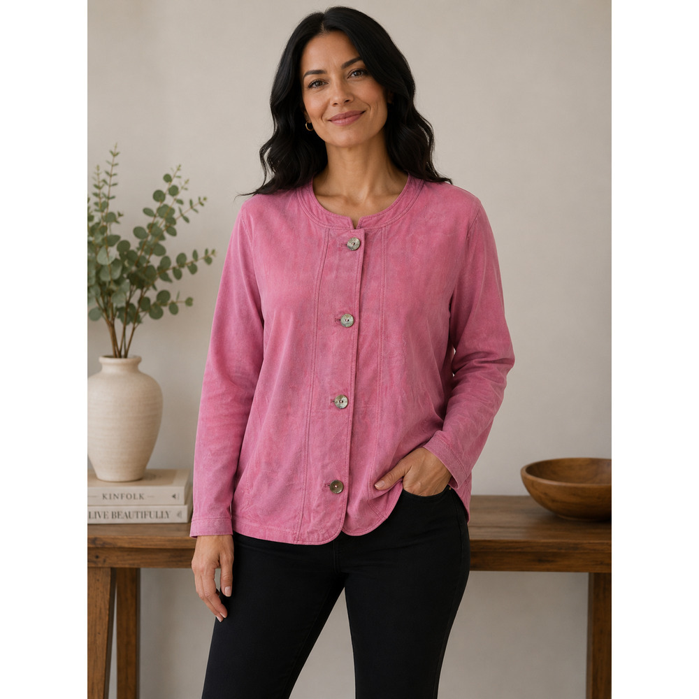 David Dart Pink Suede Leather Cropped Blazer Jacket Size 1X for Women